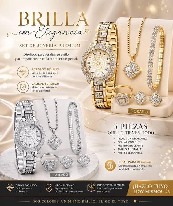 Reloj + Pulsera + Anillo+ caravanas +Cadena